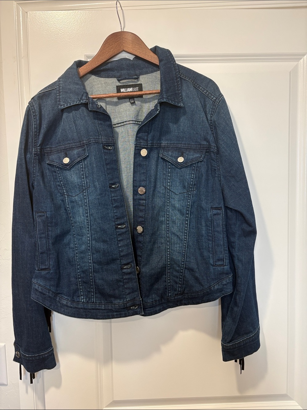 William Rast Dark Indigo Denim Jacket with Black Fringe back detail